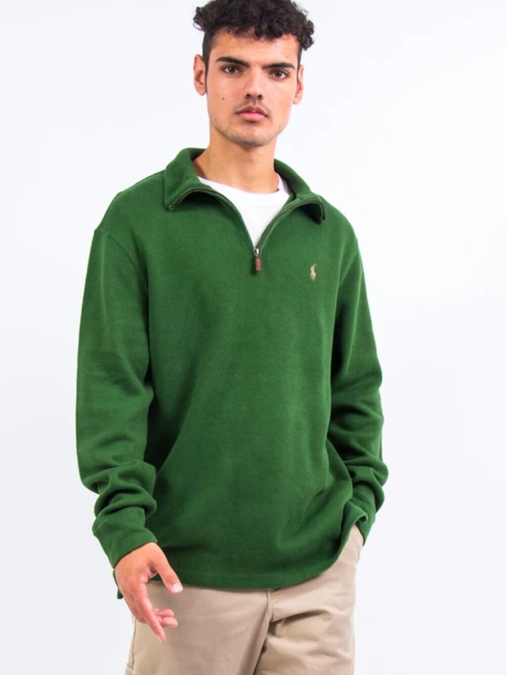 Polo Ralph Lauren Quarter Zip Pullover Sweater Preppy Vintage Green - Large